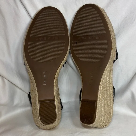 Anne Klein Aneesa Espadrille Wedge Sandals Black 9.5 - Picture 9 of 12